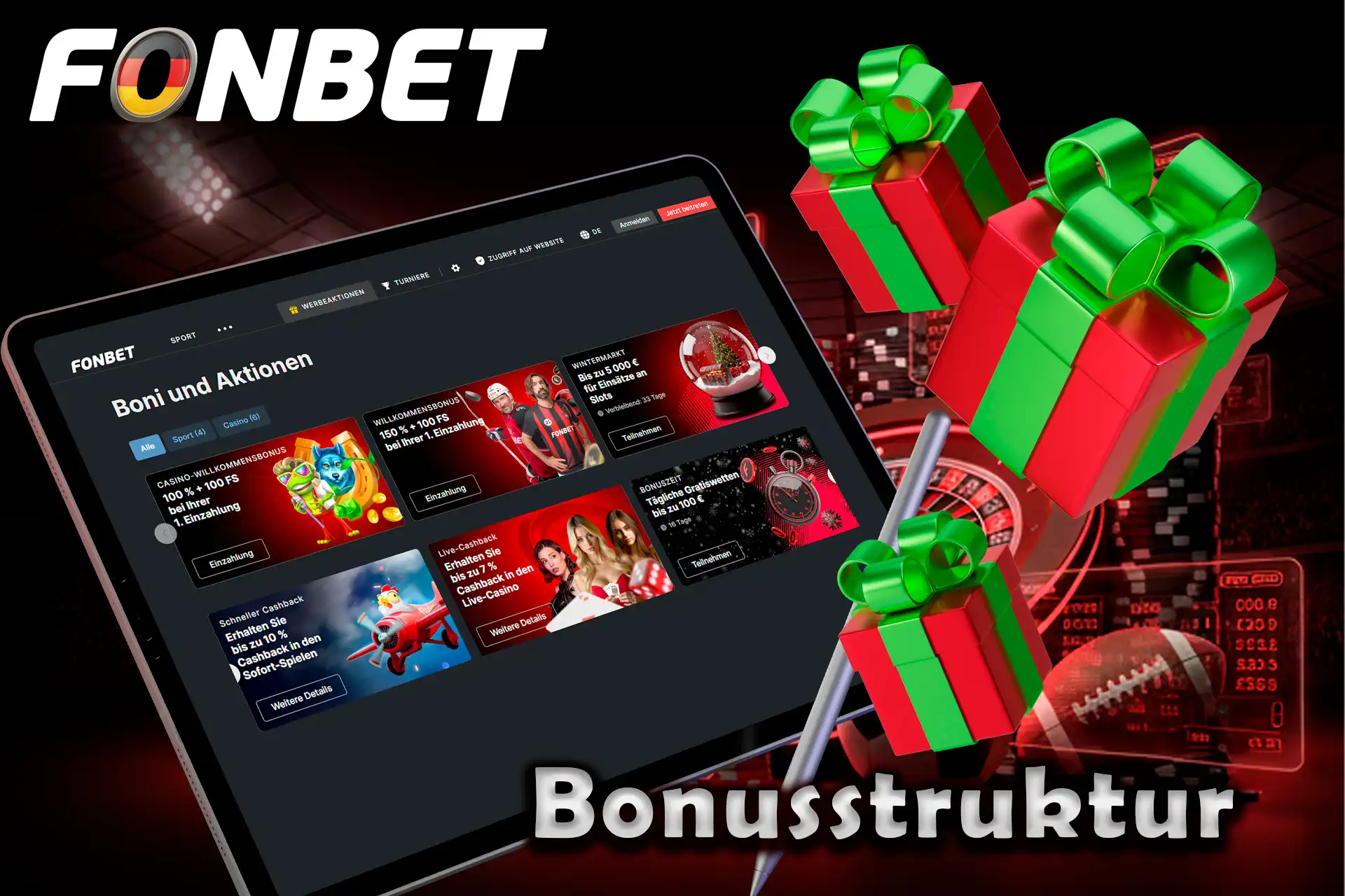 Fonbet bietet eine Vielzahl verschiedener Boni und Aktionen an.