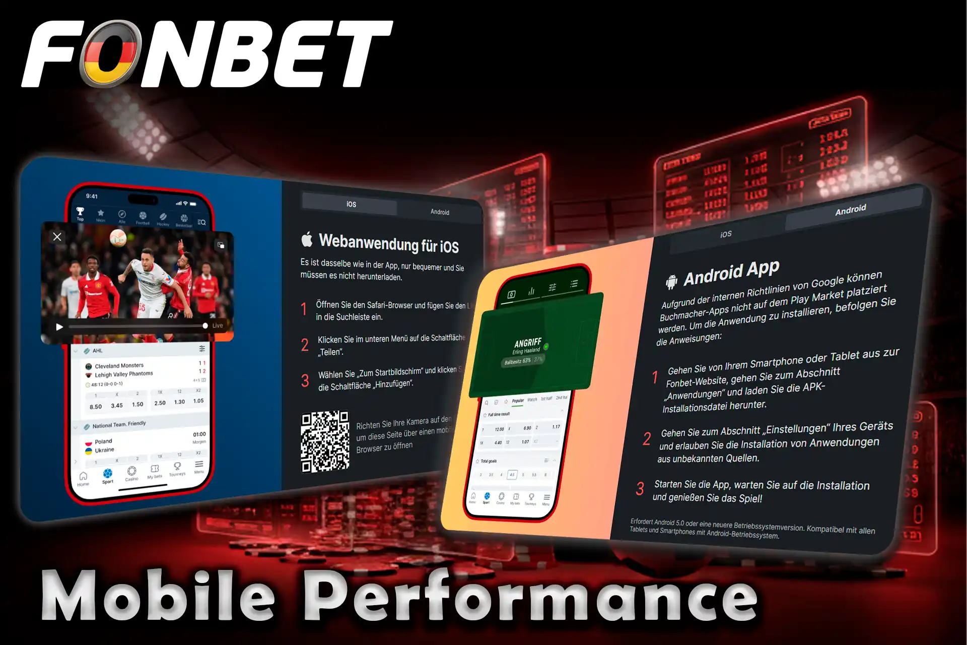 Die mobile App von Fonbet zeigt eine stabile Leistung auf verschiedenen Geräten.